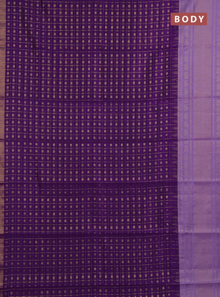 Semi dupion saree violet and lavender with allover zari checks & buttas and long rettapet zari woven border