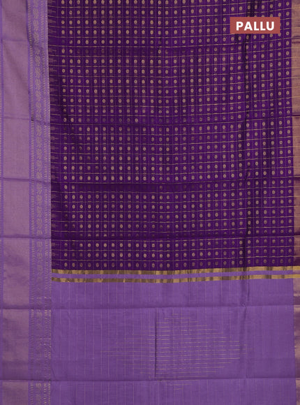 Semi dupion saree violet and lavender with allover zari checks & buttas and long rettapet zari woven border