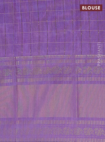 Semi dupion saree violet and lavender with allover zari checks & buttas and long rettapet zari woven border
