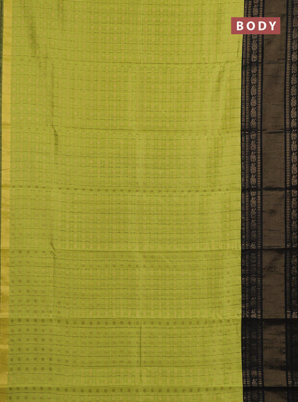 Semi dupion saree lime green and black with allover zari checks & buttas and long rettapet zari woven border