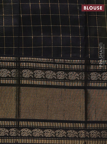 Semi dupion saree lime green and black with allover zari checks & buttas and long rettapet zari woven border