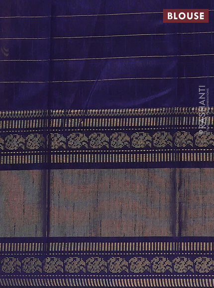 Semi dupion saree orange and navy blue with allover zari checks & buttas and long rettapet zari woven border