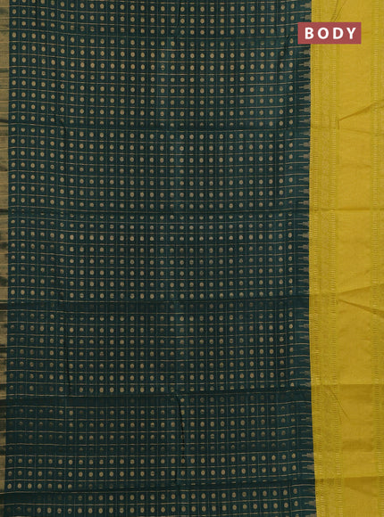 Semi dupion saree green and lime yellow with allover zari checks & buttas and long rettapet zari woven border