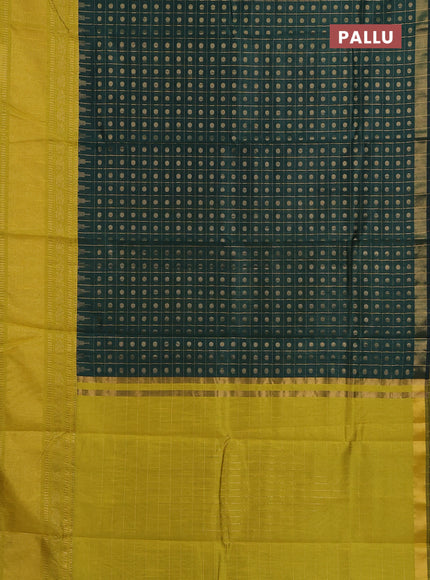 Semi dupion saree green and lime yellow with allover zari checks & buttas and long rettapet zari woven border
