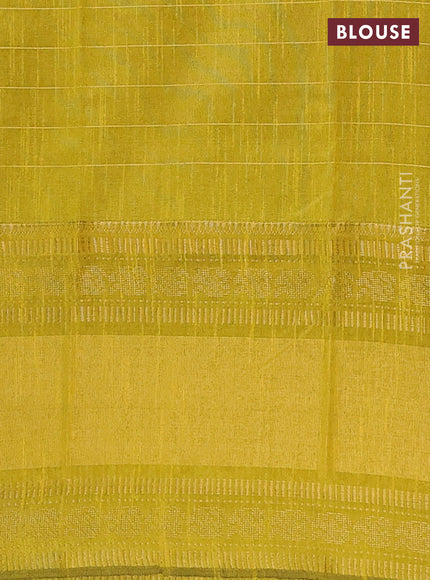 Semi dupion saree green and lime yellow with allover zari checks & buttas and long rettapet zari woven border
