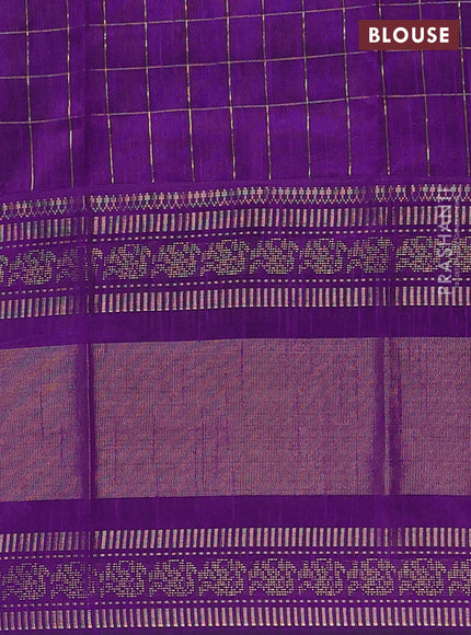 Semi dupion saree pastel grey and violet with allover zari checks & buttas and long rettapet zari woven border