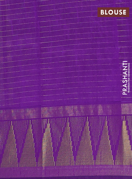 Semi dupion saree teal green and violet with allover zari checks & buttas and temple design zari woven border