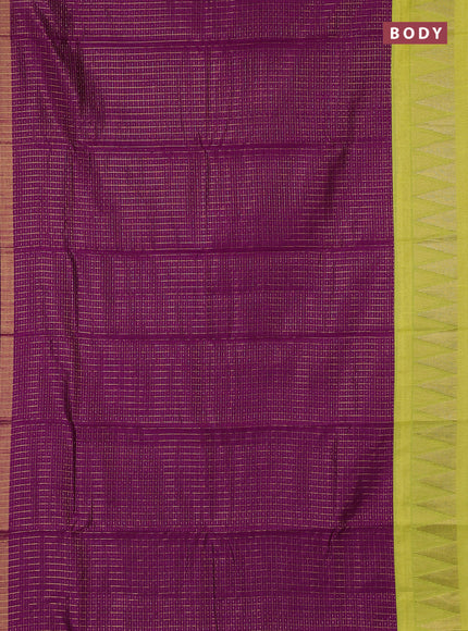 Semi dupion saree purple and light green with allover zari checks & buttas and temple design zari woven border