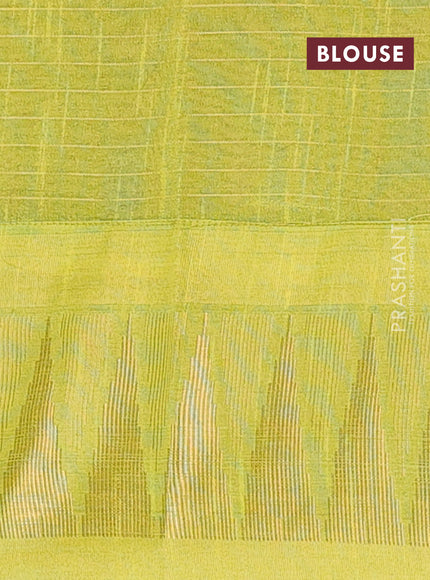 Semi dupion saree purple and light green with allover zari checks & buttas and temple design zari woven border