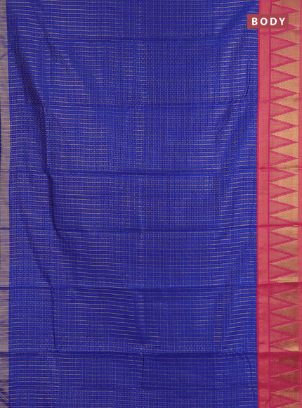 Semi dupion saree blue and pink with allover zari checks & buttas and temple design zari woven border