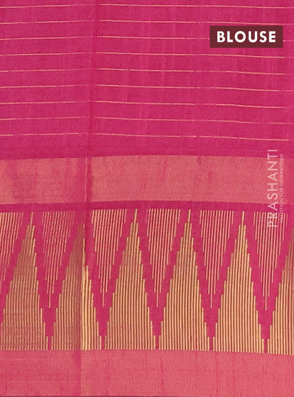 Semi dupion saree blue and pink with allover zari checks & buttas and temple design zari woven border