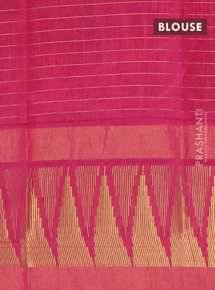 Semi dupion saree violet and pink with allover zari checks & buttas and temple design zari woven border