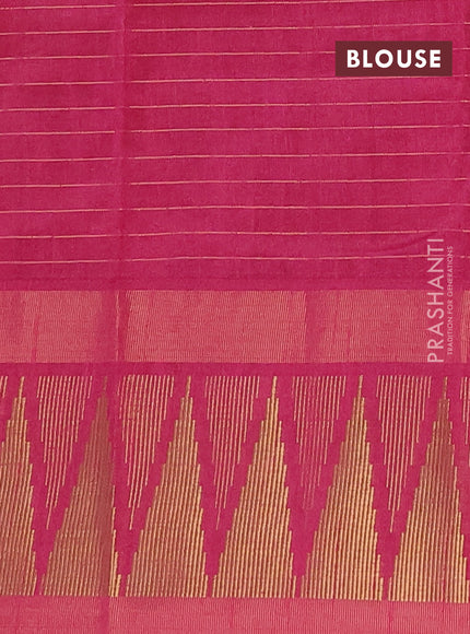 Semi dupion saree beige and pink with allover zari checks & buttas and temple design zari woven border