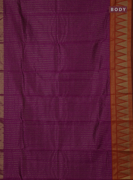 Semi dupion saree purple and rust with allover zari checks & buttas and temple design zari woven border