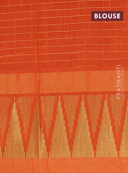 Semi dupion saree violet and rustic orange with allover zari checks & buttas and temple design zari woven border
