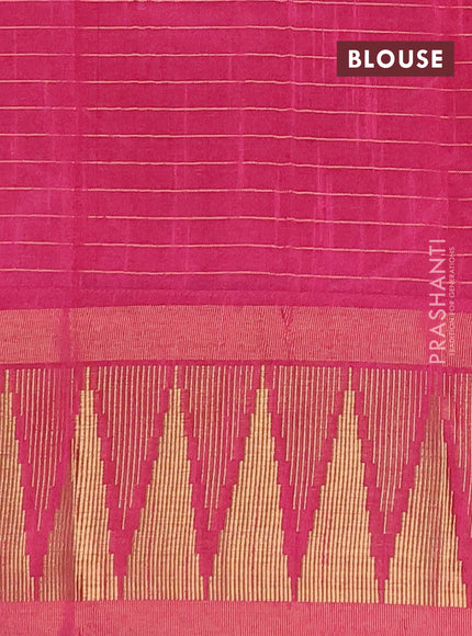 Semi dupion saree rust and pink with allover zari checks & buttas and temple design zari woven border