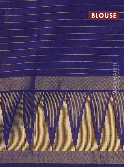 Semi dupion saree pink and navy blue with allover zari checks & buttas and temple design zari woven border