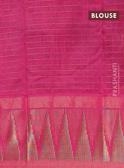 Semi dupion saree black and pink with allover zari checks & buttas and temple design zari woven border