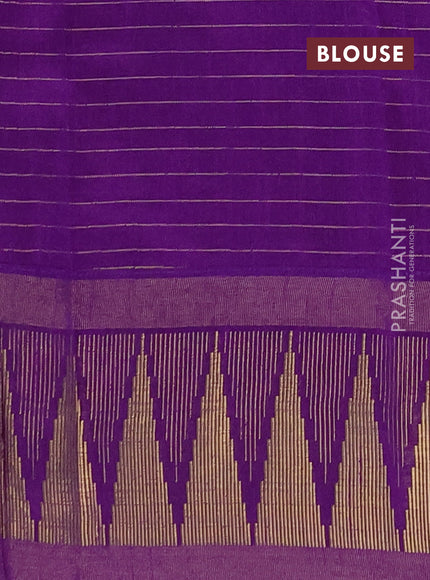 Semi dupion saree pastel pink and violet with allover zari checks & buttas and temple design zari woven border