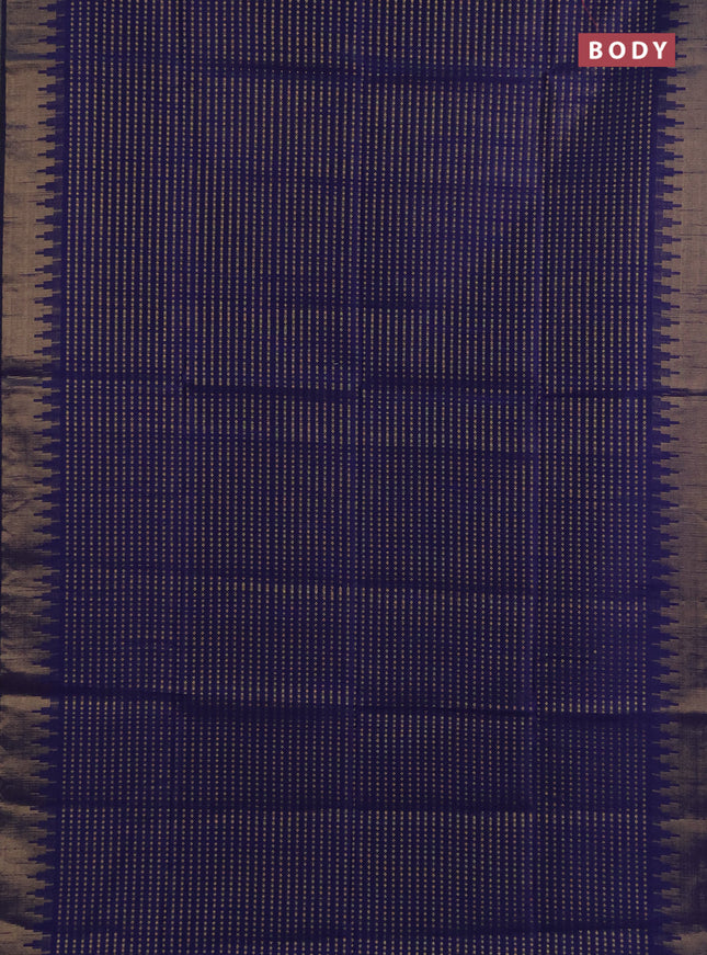 Semi dupion saree navy blue and pastel blue with allover zari woven buttas and temple design zari woven border
