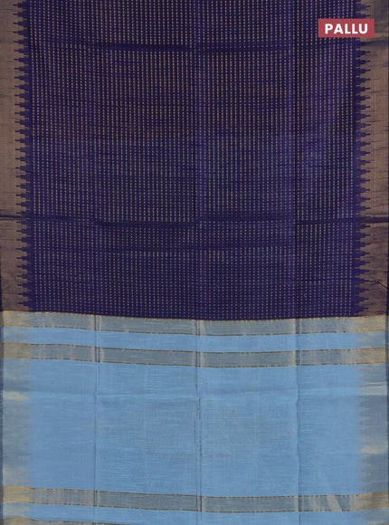 Semi dupion saree navy blue and pastel blue with allover zari woven buttas and temple design zari woven border