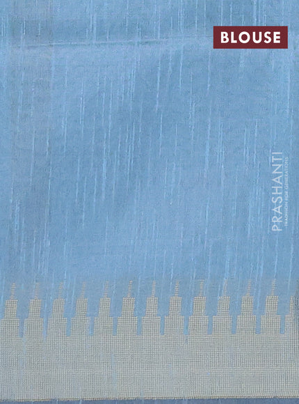 Semi dupion saree navy blue and pastel blue with allover zari woven buttas and temple design zari woven border