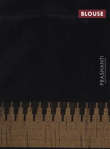 Semi dupion saree pastel green and black with allover zari woven buttas and temple design zari woven border