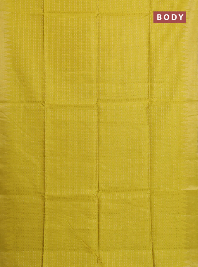 Semi dupion saree lime yellow and black with allover zari woven buttas and temple design zari woven border