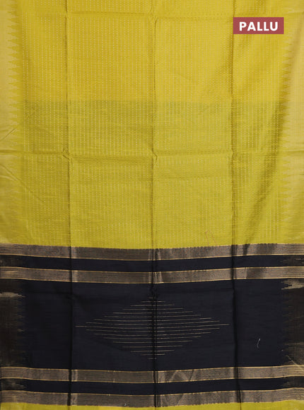 Semi dupion saree lime yellow and black with allover zari woven buttas and temple design zari woven border