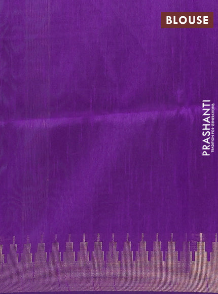 Semi dupion saree teal green and violet with allover zari woven buttas and temple design zari woven border
