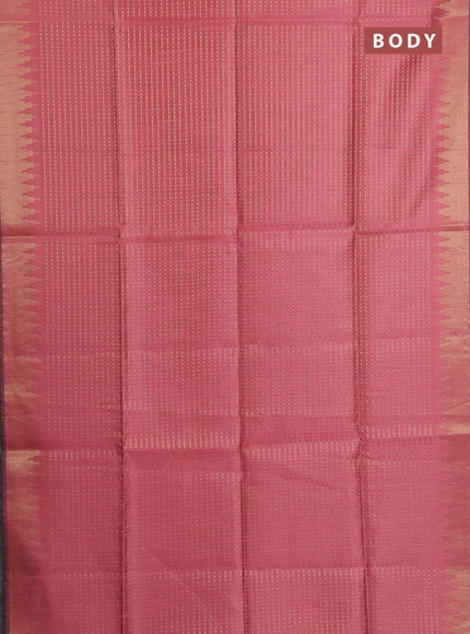 Semi dupion saree peach and purple with allover zari woven buttas and temple design zari woven border