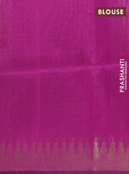 Semi dupion saree peach and purple with allover zari woven buttas and temple design zari woven border