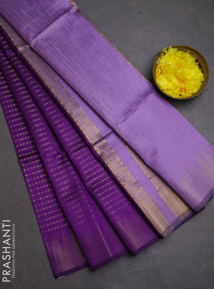 Semi dupion saree purple and lavender with allover zari woven buttas and temple design zari woven border