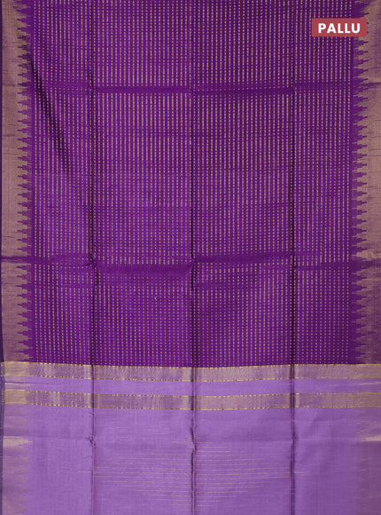 Semi dupion saree purple and lavender with allover zari woven buttas and temple design zari woven border