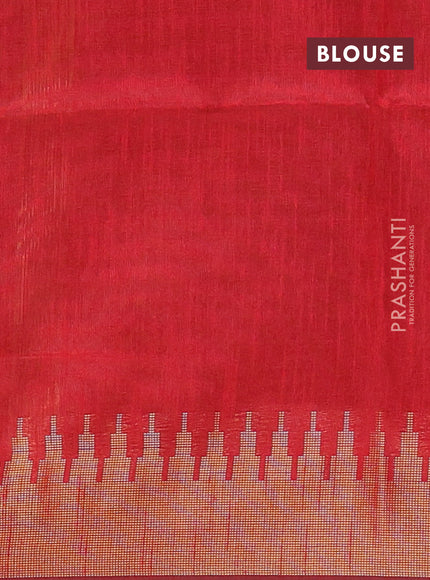 Semi dupion saree yellow and maroon with allover zari woven buttas and temple design zari woven border