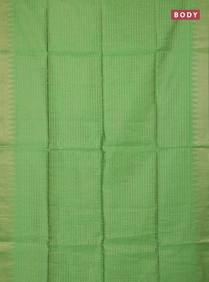 Semi dupion saree green and navy blue with allover zari woven buttas and temple design zari woven border