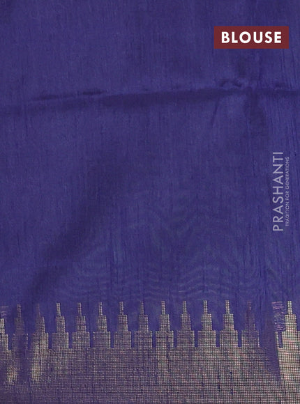 Semi dupion saree green and navy blue with allover zari woven buttas and temple design zari woven border