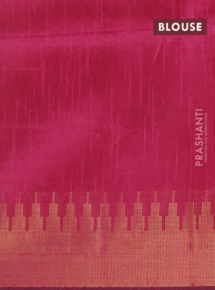 Semi dupion saree beige and pink with allover zari woven buttas and temple design zari woven border