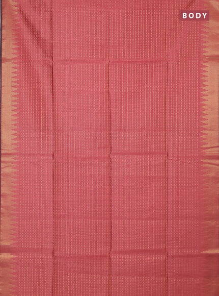 Semi dupion saree peach and black with allover zari woven buttas and temple design zari woven border