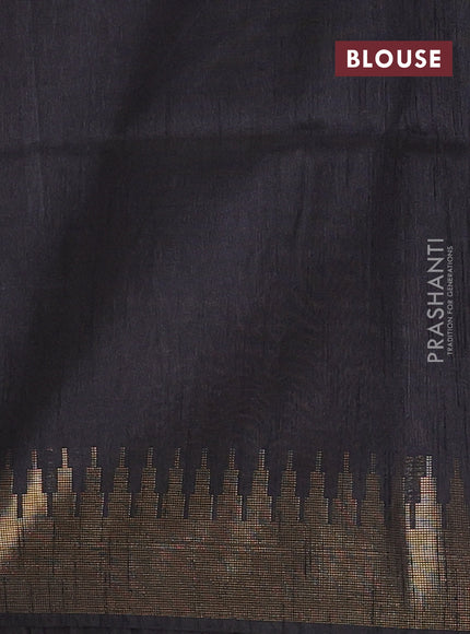 Semi dupion saree peach and black with allover zari woven buttas and temple design zari woven border