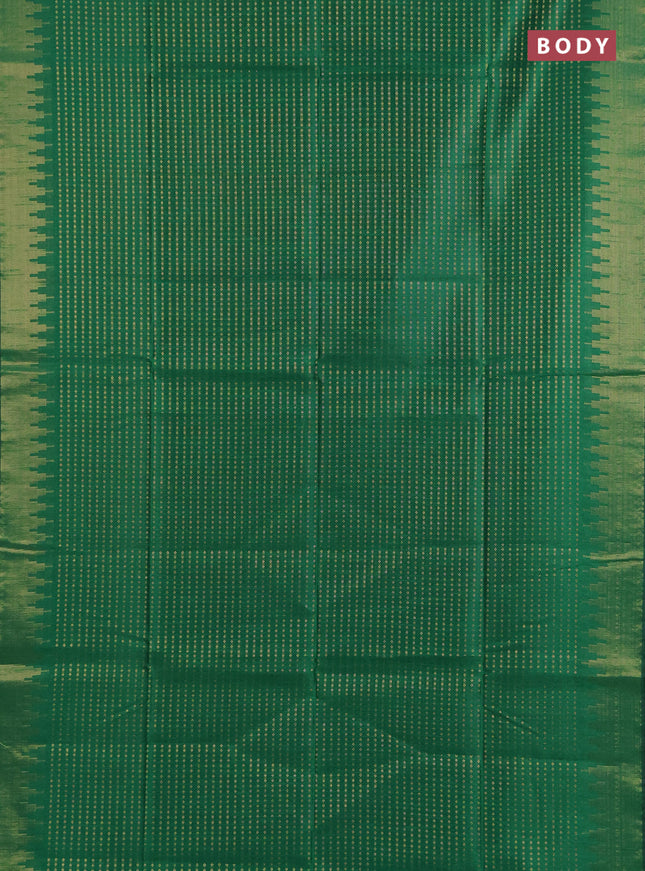 Semi dupion saree green and lime green with allover zari woven buttas and temple design zari woven border