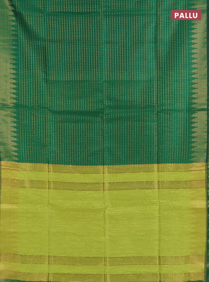 Semi dupion saree green and lime green with allover zari woven buttas and temple design zari woven border