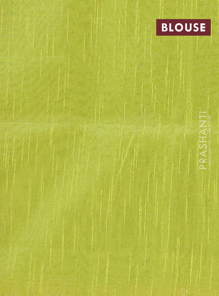 Semi dupion saree green and lime green with allover zari woven buttas and temple design zari woven border