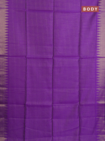Semi dupion saree violet and orange with allover zari woven buttas and temple design zari woven border