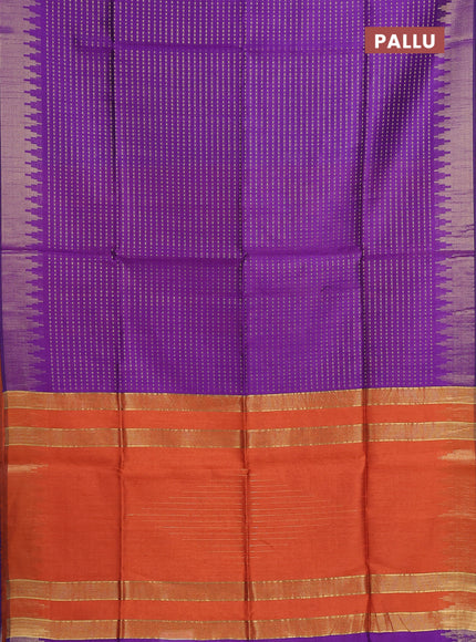 Semi dupion saree violet and orange with allover zari woven buttas and temple design zari woven border