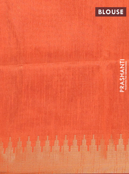 Semi dupion saree violet and orange with allover zari woven buttas and temple design zari woven border