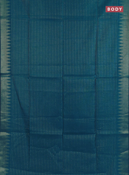Semi dupion saree teal blue and blue with allover zari woven buttas and temple design zari woven border
