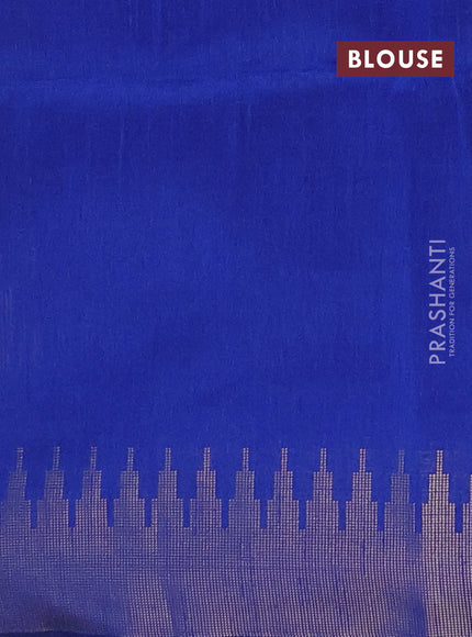 Semi dupion saree teal blue and blue with allover zari woven buttas and temple design zari woven border