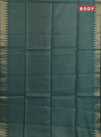 Semi dupion saree green and pink with allover zari woven buttas and temple design zari woven border