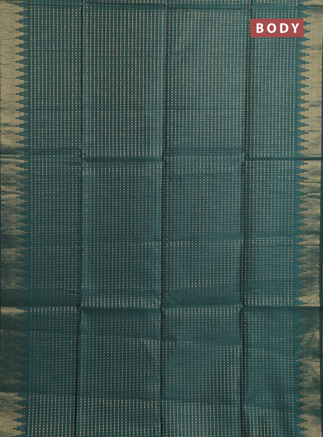 Semi dupion saree green and pink with allover zari woven buttas and temple design zari woven border